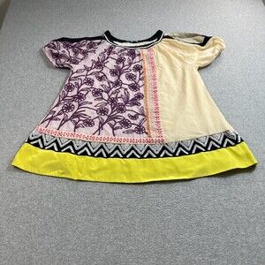 Leifnotes Shirt Woman 6 Yellow Beaded Floral Patchwork Colorful Boho Art To Wear
